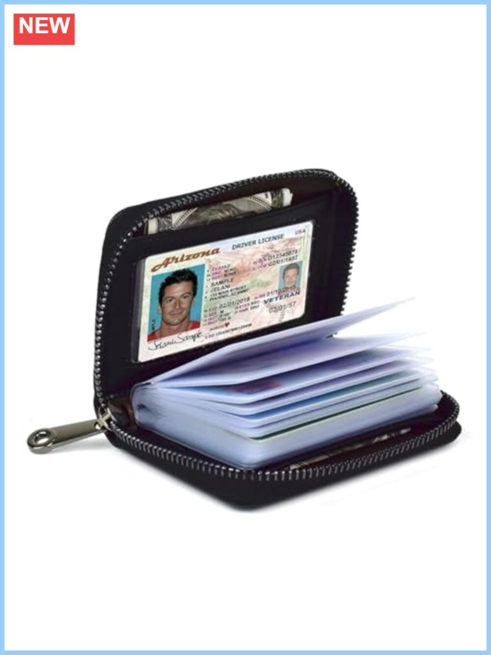 RFID Blocking Genuine Leather Card Holder Wallet 20 Slots Zipper Minimalist
